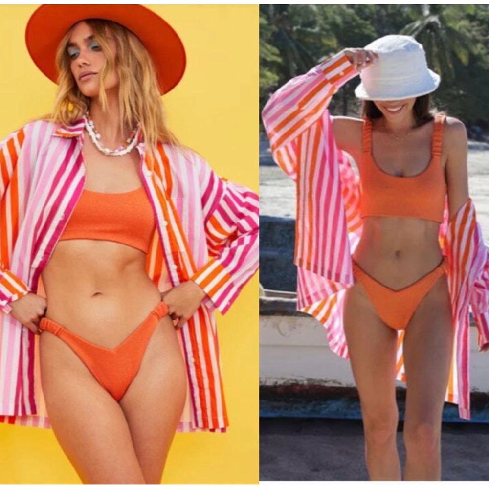BEACH RIOT Alexa Top Long Sleeve Shirt Swim cover-Up In Sunset Style